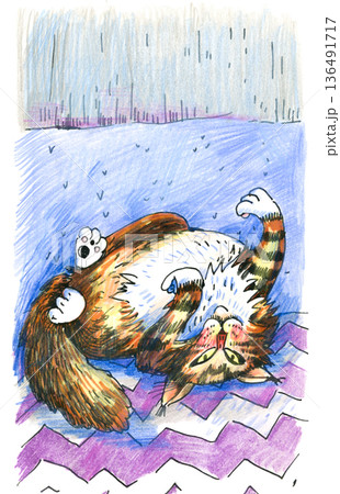 Illustration of a Cat Rolling on Its Back 136491717