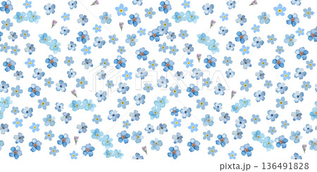 Seamless pattern with small blue watercolor flowers. Hand drawn. Not AI, vector illustration Seamless pattern with small blue watercolor flowers. Hand drawn. Not AI, vector illustration 136491828