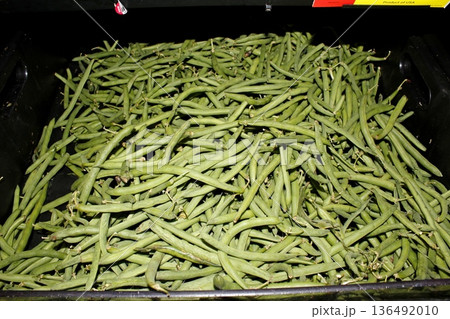 Green Beans shot closeup on a shelf at a Supermarket 136492010