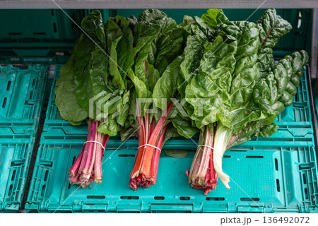 beta vulgaris swiss chard bunches at farmers market beta vulgaris swiss chard bunches at farmers market 136492072