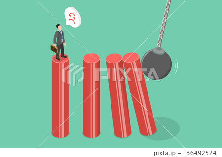 3D Isometric Flat Vector Illustration of Recession, Concept Of Business Crisis And Risk 136492524