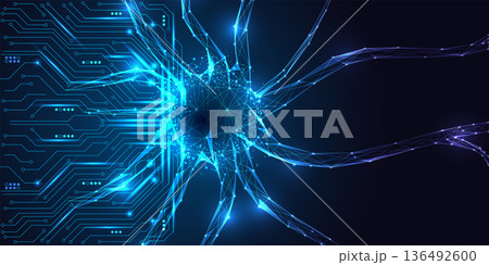 Digital neuron cell glowing in cyberspace, artificial intelligence and brain network concept vector Digital neuron cell glowing in cyberspace, artificial intelligence and brain network concept vector 136492600