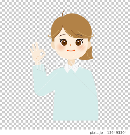Illustration of a business woman making an OK sign with her right hand - Gesture of approval, success, and relief 03 Illustration of a business woman making an OK sign with her right hand - Gesture of approval, success, and relief 03 136493304