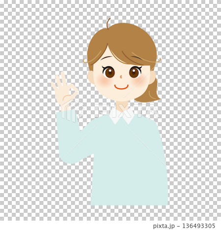 Illustration of a business woman making an OK sign with her right hand - Gesture of approval, success, and relief 04 Illustration of a business woman making an OK sign with her right hand - Gesture of approval, success, and relief 04 136493305
