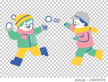 冬に雪合戦を楽しむ子どもたち_色 冬に雪合戦を楽しむ子どもたち_色 136493374