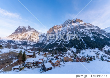 Wetterhorn Mountain and Grindelwald Town in Winter. Switzerland 136493543