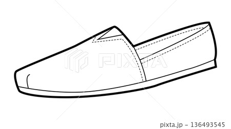 Espadrille flat shoe women single line. Minimal slip on canvas footwear for beach trip relaxed weekend look. Technical 136493545