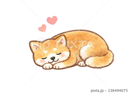 眠る犬 ハート 水彩風 かわいい ペット イラスト 切り抜き素材 136494073