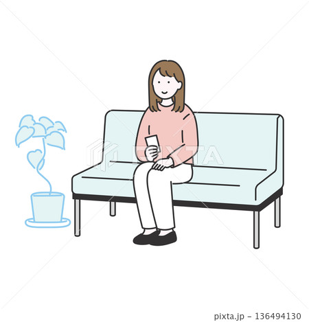 若い女性が待合室で座って順番を待っている様子のイラスト 136494130