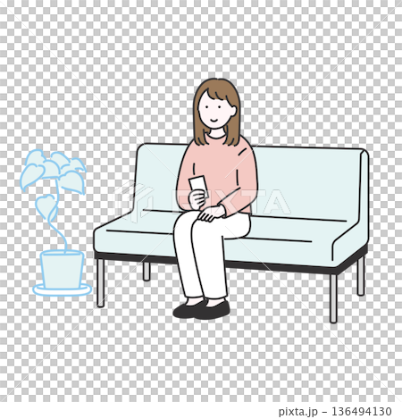 若い女性が待合室で座って順番を待っている様子のイラスト 136494130