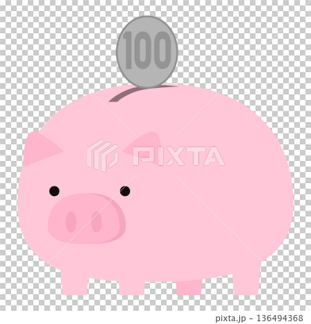 Illustration of a piggy bank saving 100 yen coins Illustration of a piggy bank saving 100 yen coins 136494368