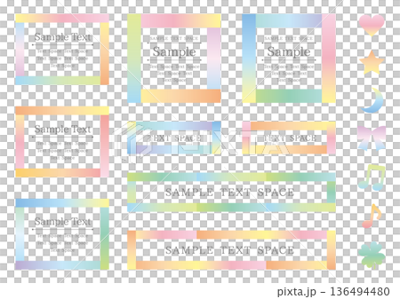 カラフルでシンプルなかわいいグラデーションのフレームセット 136494480