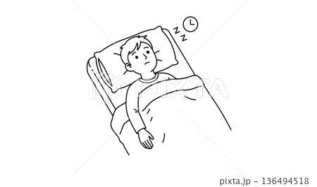 新生活で睡眠リズムが乱れる人|線画モノクロベクター 新生活で睡眠リズムが乱れる人|線画モノクロベクター 136494518