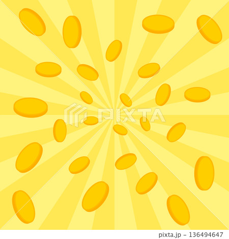 集中線と舞い散る金貨のキラキラ背景素材 136494647