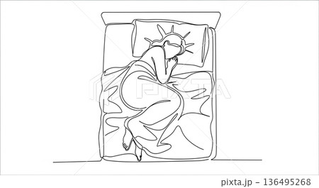規則正しく眠る新生活|睡眠線画素材 規則正しく眠る新生活|睡眠線画素材 136495268
