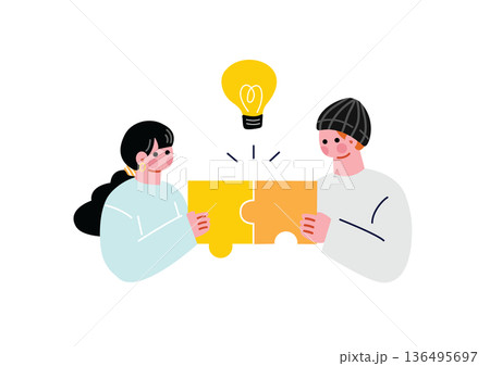 パズルを解く男性と女性 パズルを解く男性と女性 136495697