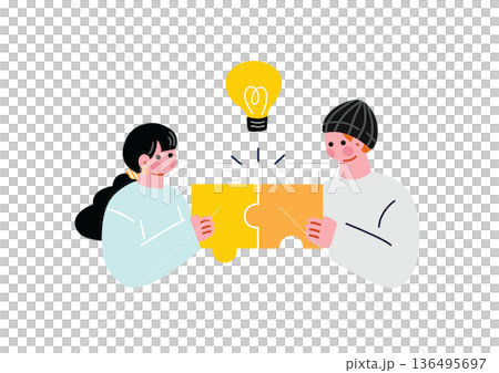 パズルを解く男性と女性 パズルを解く男性と女性 136495697