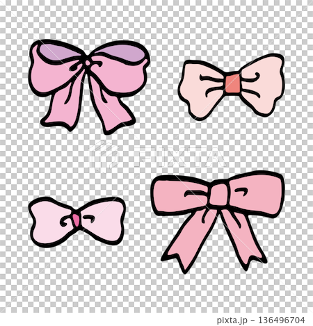 一組可愛的粉紅色絲帶手繪插畫，可用於流行插畫。 136496704