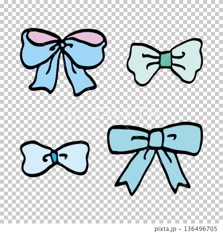 一組淺藍色系的可愛手繪絲帶插圖,可用於POP插圖。 一組淺藍色系的可愛手繪絲帶插圖,可用於POP插圖。 136496705