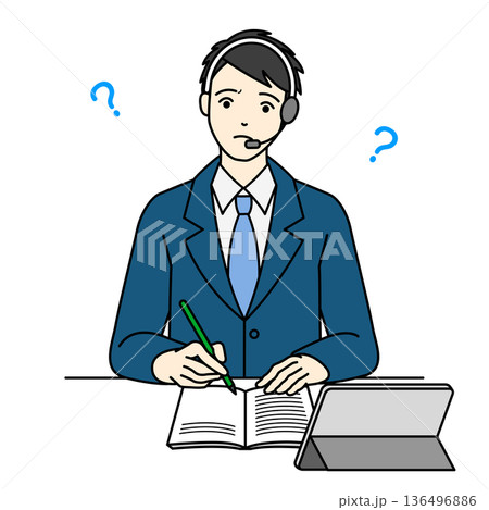 メモを取りながら顧客の悩みに対応する男性オペレーター メモを取りながら顧客の悩みに対応する男性オペレーター 136496886