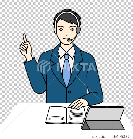 一名男性操作員在檢查材料的同時講解要點。 136496887