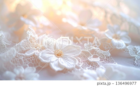 ふんわり優しいホワイトレース背景素材 136496977