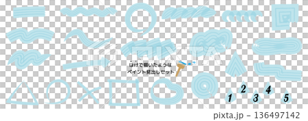 はけで描いたような手描きペイント見出しセット水色　波　海　夏素材 136497142