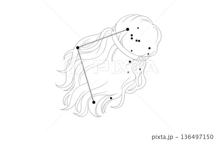 かみのけ座のモノクロイラスト（髪の絵と星座線） 136497150