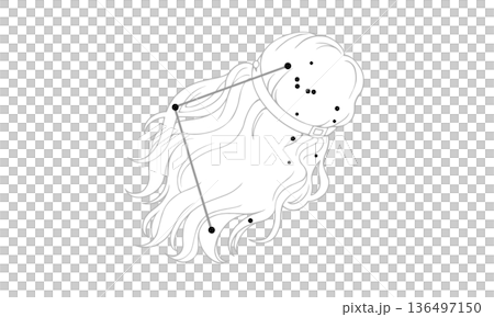 かみのけ座のモノクロイラスト（髪の絵と星座線） 136497150
