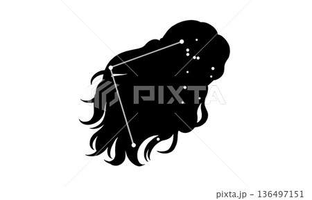 かみのけ座のシルエットイラスト（髪の絵と星座線） 136497151