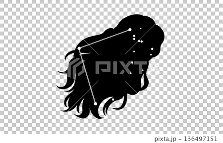 かみのけ座のシルエットイラスト（髪の絵と星座線） 136497151