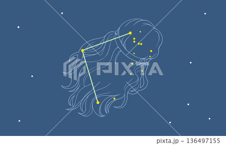 星空に浮かぶかみのけ座のカラーイラスト（髪の絵と星座線） 136497155
