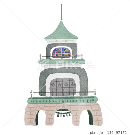 石川県　金沢　尾山神社の水彩風イラスト 136497172