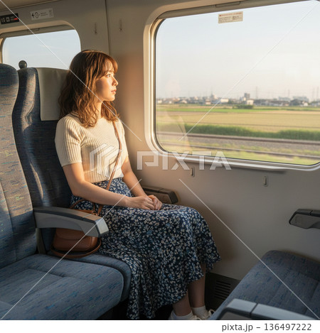 電車に乗る女性 136497222