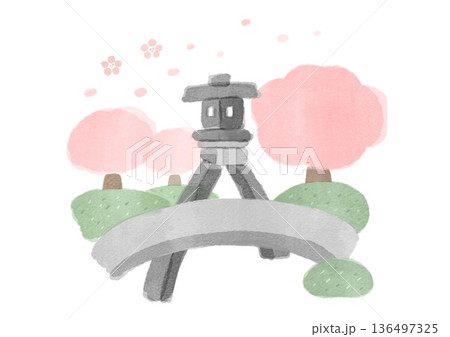 兼六園　春　桜　水彩風イラスト 136497325