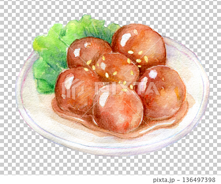 Watercolor illustration: Meatballs in sweet and sour sauce 136497398