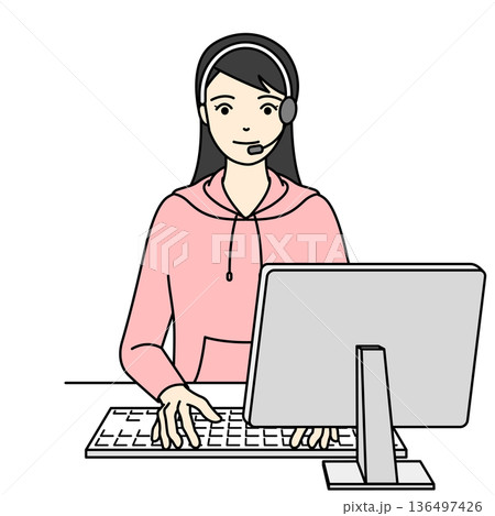 在宅ワークでパソコン業務を行う女性オペレーター 在宅ワークでパソコン業務を行う女性オペレーター 136497426