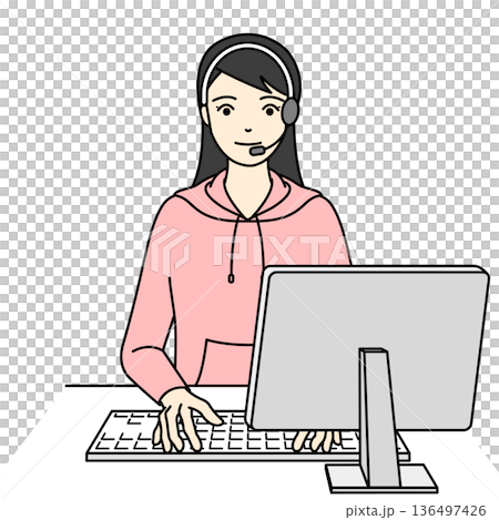 在宅ワークでパソコン業務を行う女性オペレーター 在宅ワークでパソコン業務を行う女性オペレーター 136497426
