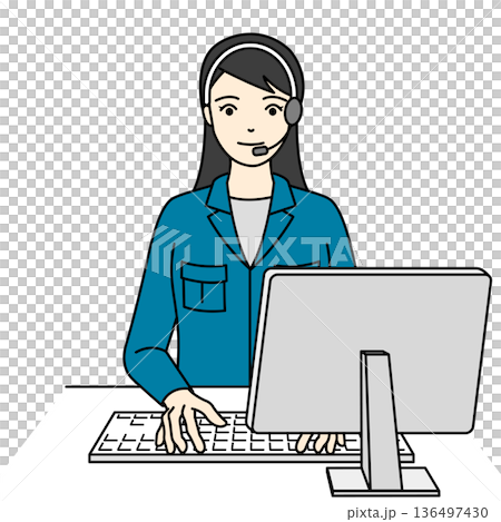 一名身穿工作服的女操作員正在使用電腦。 136497430