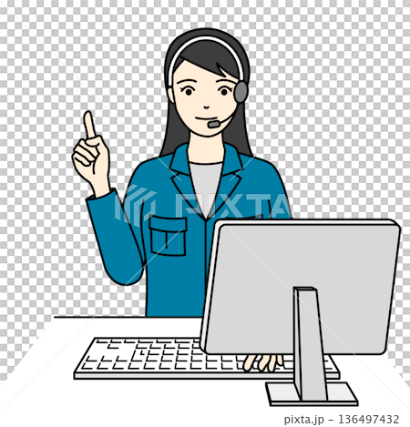 指を立ててポイントを説明する作業服の女性オペレーター 指を立ててポイントを説明する作業服の女性オペレーター 136497432