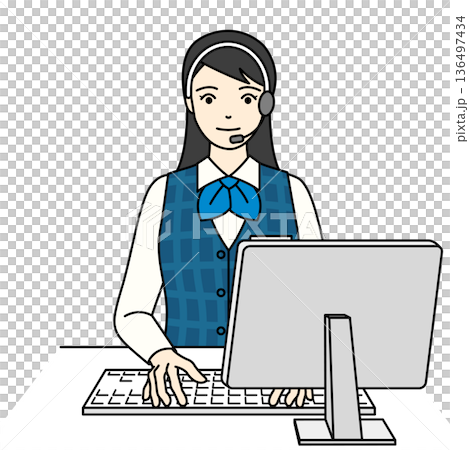 パソコンで作業をするコールセンターの女性オペレーター 136497434