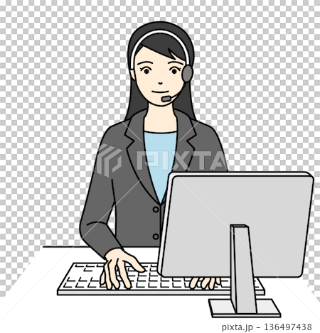 身穿西裝的女接線生，負責處理行政事務和詢問。 136497438