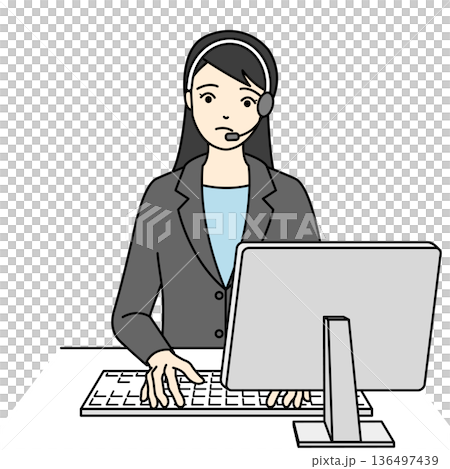 一位身穿西裝、表情憂慮的女接線生正在回答詢問。 136497439