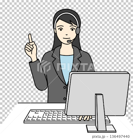 一位身穿西裝的女操作員正在解釋解決方案的關鍵點。 136497440