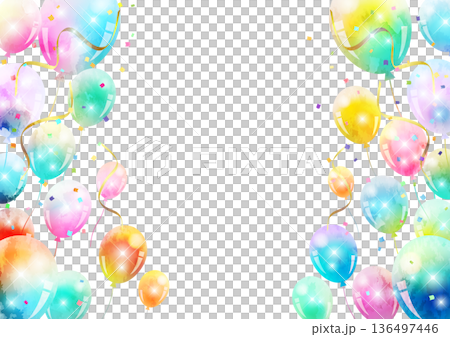 氣球邊框，彩虹色，閃光，可愛，橫向，水彩 136497446