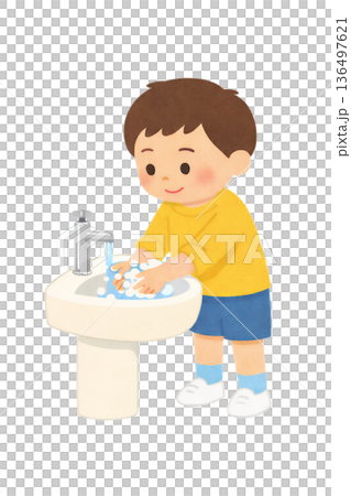 洗面台で手洗いをする男の子のイラスト 136497621