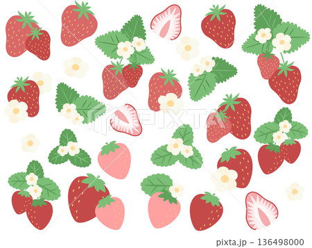 かわいい苺のイラスト素材 かわいい苺のイラスト素材 136498000