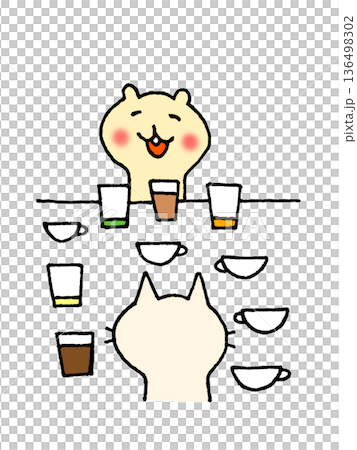 可愛的動物角色在家庭餐廳享用免費飲料的插圖 可愛的動物角色在家庭餐廳享用免費飲料的插圖 136498302