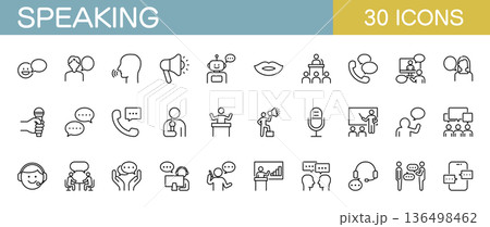 話すことに関するアイコンセット　会話・ミーティング・電話・コミュニケーションなど 136498462
