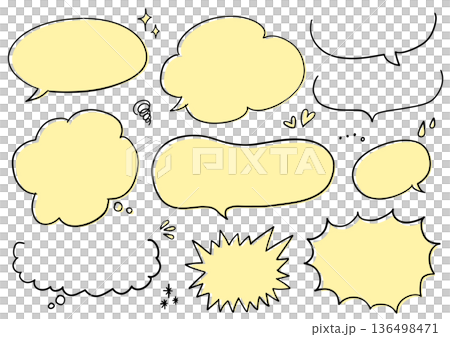 手描きの吹き出しセット(イエロー) 手描きの吹き出しセット(イエロー) 136498471